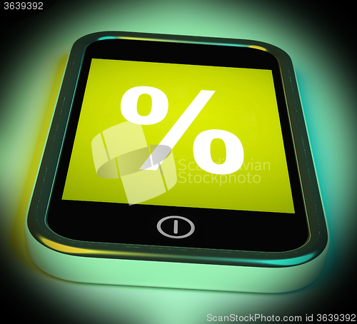 Image of Percent Sign On Mobile Shows Percentage Discount Or Investment