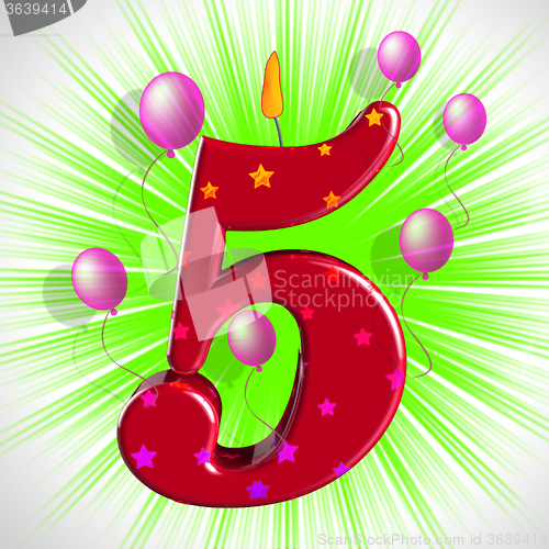 Image of Number Five Party Shows Cake Decoration Or Birthday Cake