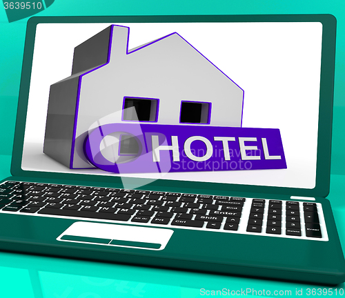 Image of Hotel House Laptop Means Holiday Accommodation And Vacant Rooms