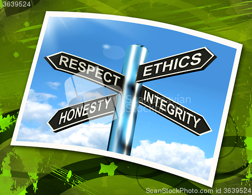 Image of Respect Ethics Honest Integrity Sign Means Good Qualities