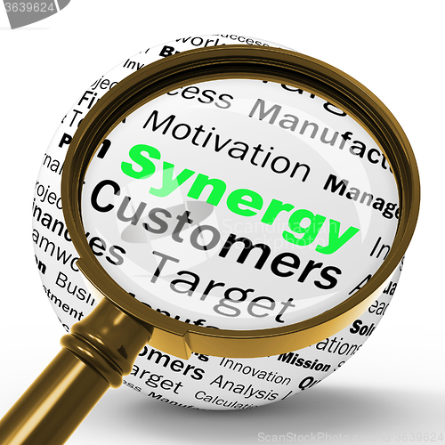 Image of Synergy Magnifier Definition Means Team Work And Cooperation