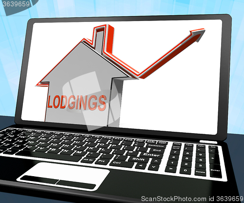 Image of Lodgings House Laptop Shows Accommodation Or Residency Vacancy