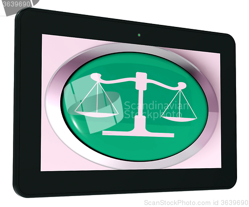 Image of Scales Of Justice Tablet Means Law Trial