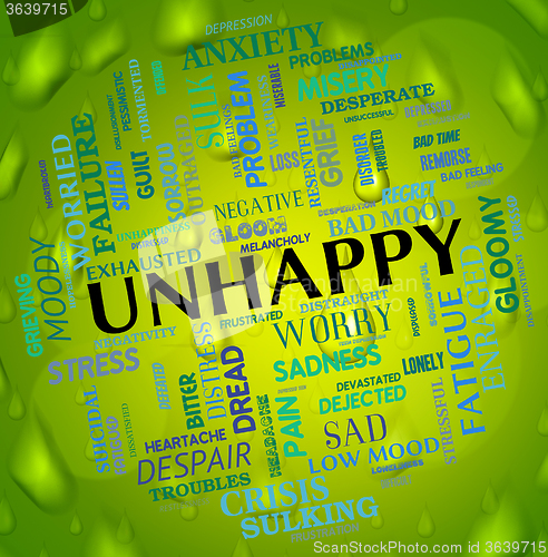 Image of Unhappy Word Shows Grief Stricken And Depressed