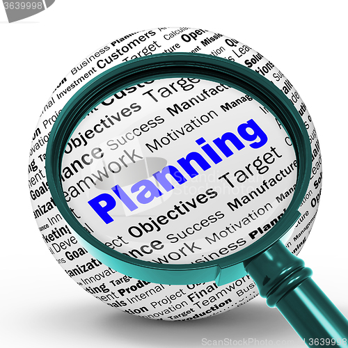 Image of Planning Magnifier Definition Means Mission Planning Or Objectiv