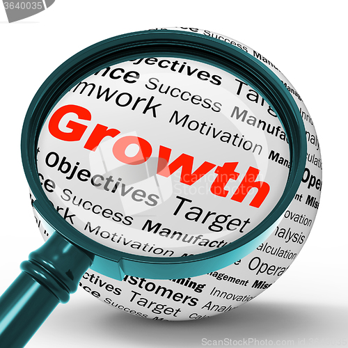 Image of Growth Magnifier Definition Shows Business Progress Or Improveme