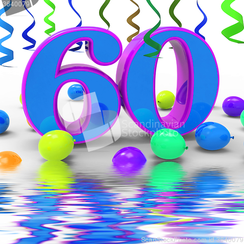 Image of Number Sixty Party Displays Garland Decoration Or Bright Balloon