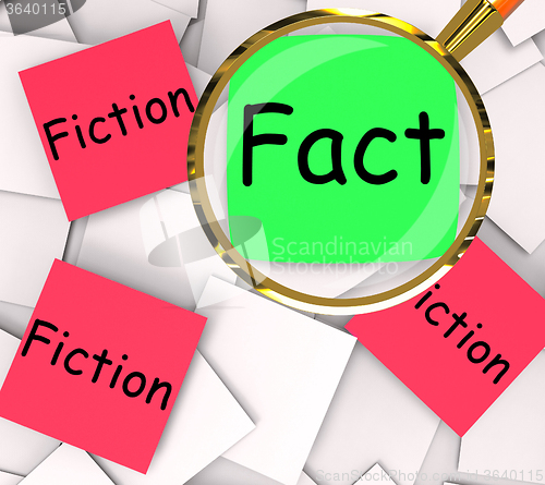 Image of Fact Fiction Post-It Papers Show Factual Or Untrue