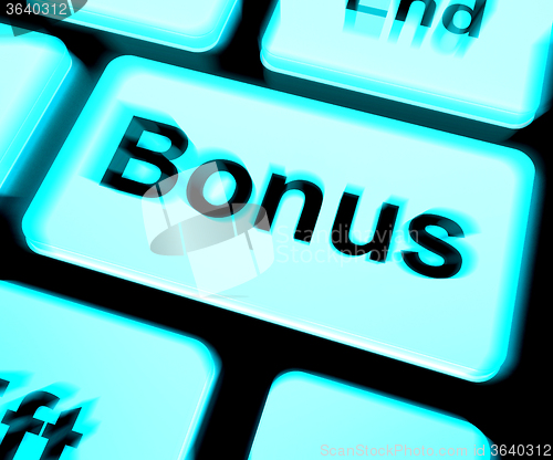 Image of Bonus Keyboard Shows Extra Gift Or Gratuity Online