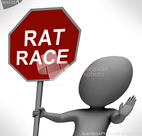 Image of Rat Race Red Stop Sign Shows Stopping Hectic Work Competition