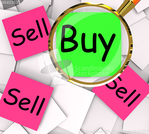 Image of Buy Sell Post-It Papers Mean Buying And Selling