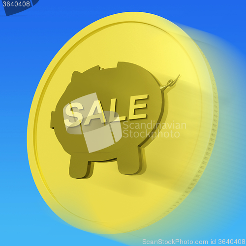 Image of Sale Gold Coin Means Reduced Price Or Discounted Goods