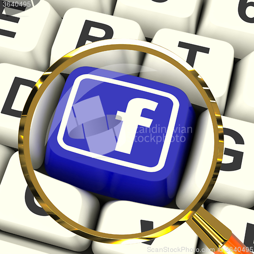 Image of Facebook Key Magnified Means Connect To Face Book