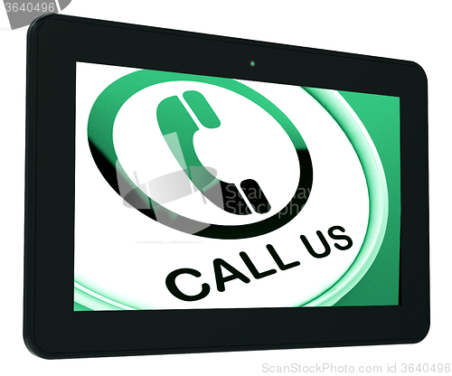 Image of Call Us Tablet Shows Talk or Chat