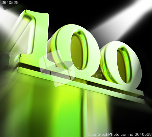 Image of Golden One Hundred On Pedestal Displays Century Anniversary Or R