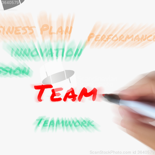 Image of Team Words on Whiteboard Displays Teamwork and Partnership