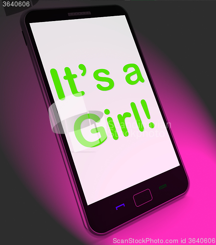 Image of It\'s A Girl On Mobile Shows Newborn Female Baby