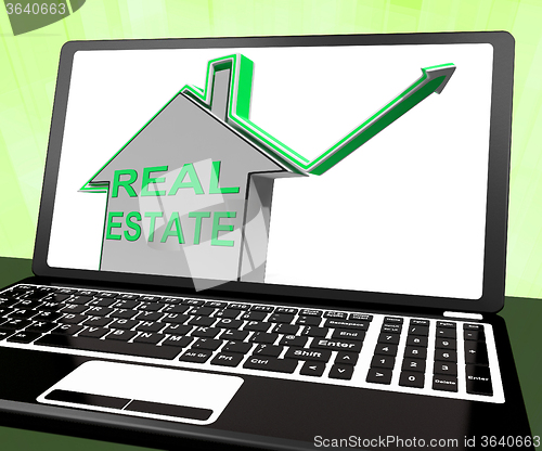 Image of Real Estate House Laptop Means Selling Or Buying Land And Proper