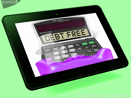 Image of Debt Free Calculator Tablet Means No Liabilities Or Debts