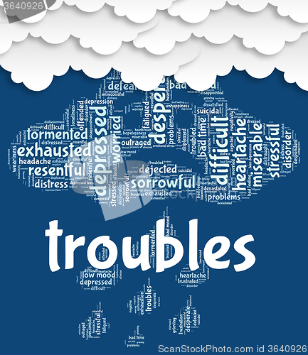 Image of Troubles Word Means Hard Wordcloud And Tough