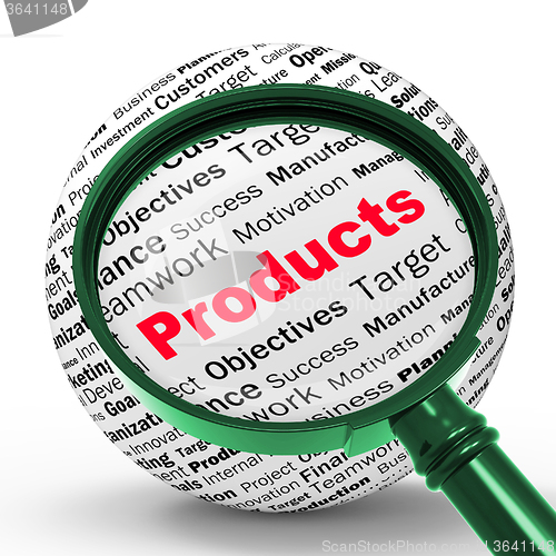 Image of Products Magnifier Definition Shows Shopping Or Retail Purchases