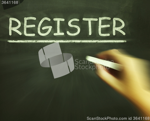 Image of Register Chalk Shows Joining Subscribing Or Check In