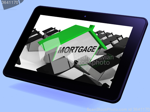 Image of Mortgage House Tablet Means Debt And Repayments On Property