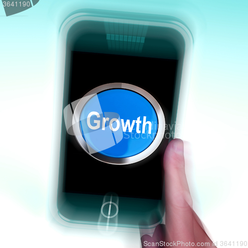 Image of Growth On Mobile Phone Means Get Better Bigger And Developed