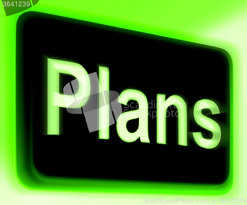 Image of Plans Sign Shows Objectives Planning And Organizing