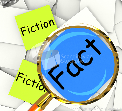 Image of Fact Fiction Post-It Papers Mean Correct Or Falsehood