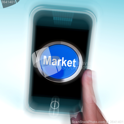 Image of Market On Mobile Phone Means Marketing Advertising Sales