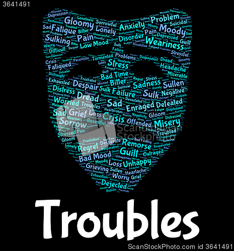 Image of Troubles Word Indicates Text Wordclouds And Problem