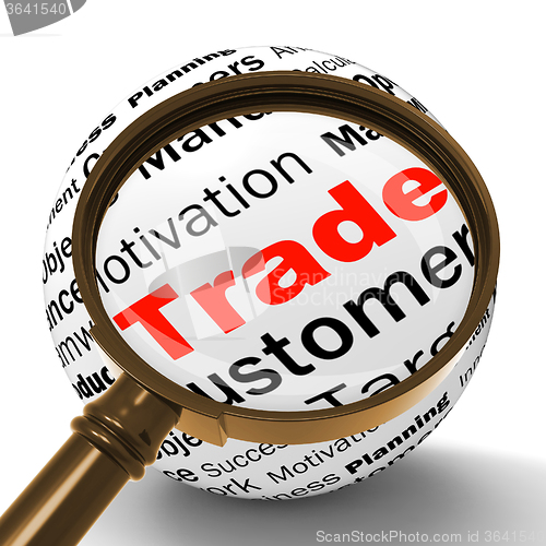 Image of Trade Magnifier Definition Shows Stock Trading Or Sharing