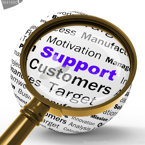 Image of Support Magnifier Definition Shows Customer Support Or Assistanc