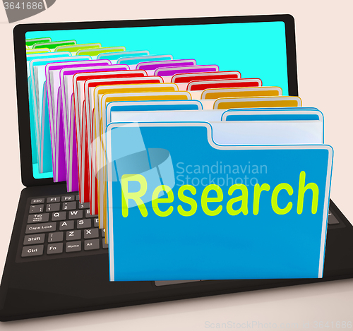 Image of Research Folders Laptop Mean Investigation Gathering Data And An