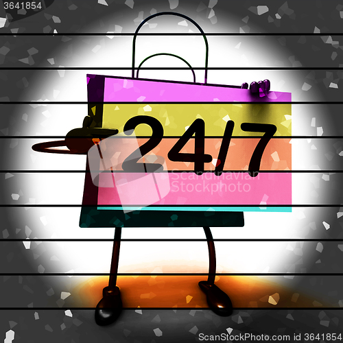 Image of Twenty four Seven Shopping Bag Shows Hours Open