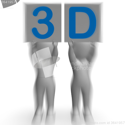 Image of 3D Placards Show Three-Dimensional Printing Or Cinema