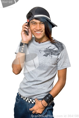 Image of Asian punker calling by cell phone