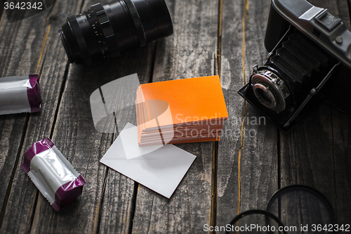 Image of Photographer orange business card identity mockup