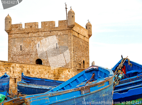 Image of   boat and sea in africa morocco  brown brick  sky