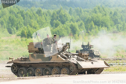 Image of Armoured recovery vehicle BREM-1M in action