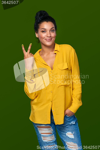 Image of Woman showing two fingers