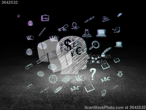 Image of Learning concept: Head With Finance Symbol in grunge dark room