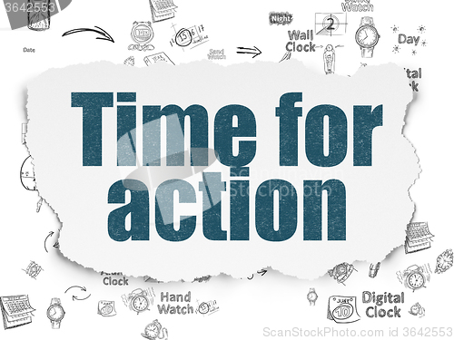 Image of Time concept: Time for Action on Torn Paper background