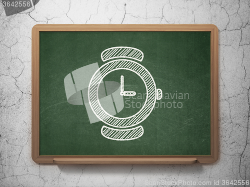 Image of Timeline concept: Watch on chalkboard background