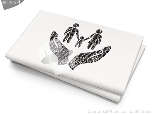 Image of Insurance concept: Family And Palm on Blank Newspaper background