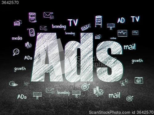 Image of Marketing concept: Ads in grunge dark room