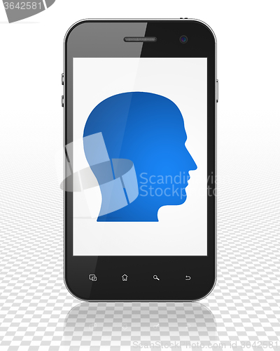 Image of Business concept: Smartphone with Head on display