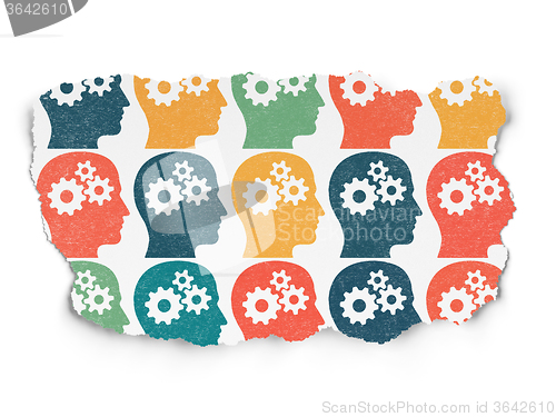 Image of Advertising concept: Head With Gears icons on Torn Paper background