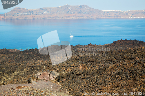 Image of volcanic land in europe santorini greece   mediterranean sea